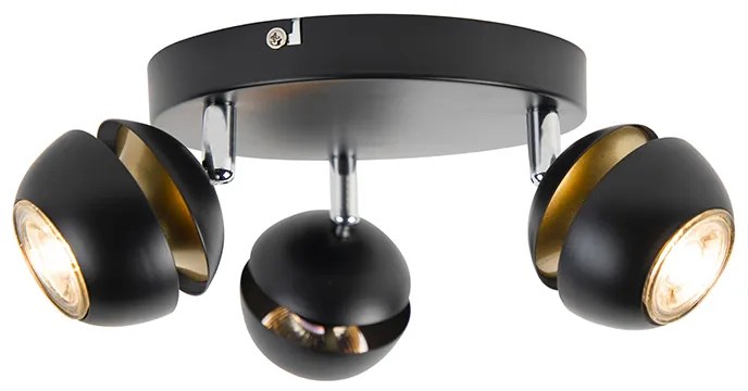 Spotlight modern cu 3 lumini negru cu interior auriu - Buell Deluxe