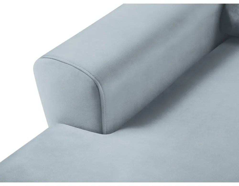 Colțar albastru deschis extensibil, cu spațiu de depozitare cu tapițerie din catifea (cu colț pe partea stângă, cu șezlong) Kyoto – Cosmopolitan Design