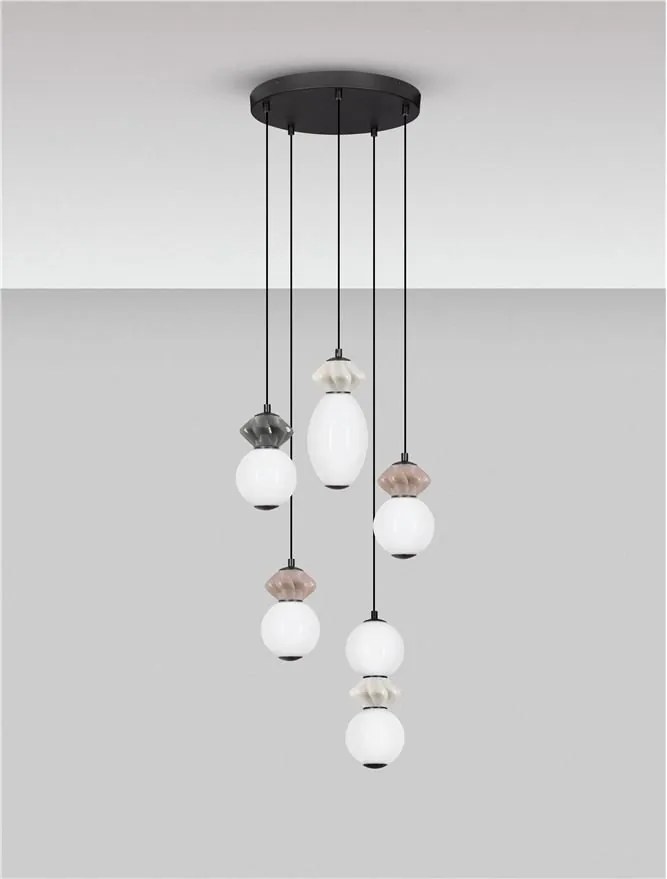 Lustra LED suspendata decorativa ceramica mocha, gri, alb, PALLINA 5L