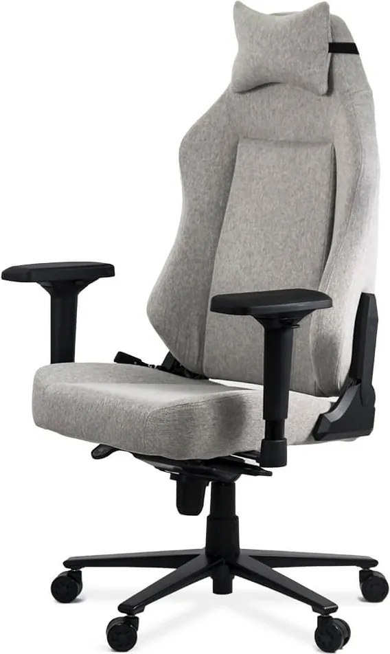Scaun gaming gri din stofa cu cotiere 4D, durabil OFF 297