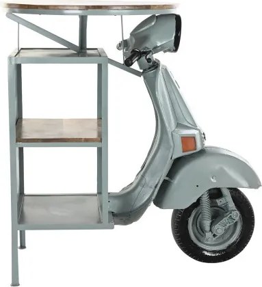 Consolă motocicletă vintage din lemn de mango și metal, „Dusty Mint”