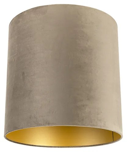 Abajur din catifea Taupe 40/40/40 cu interior auriu