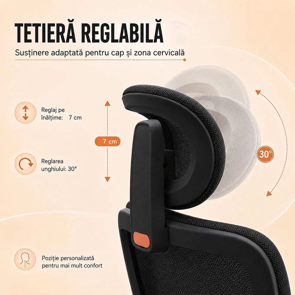 Scaun ergonomic din mesh cu suport lombar reglabil și suport pentru picioare SYYT 9523 negru