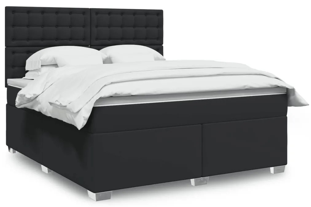 vidaXL Pat box spring cu saltea, negru, 180x200 cm, piele ecologică