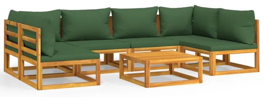 3155329 vidaXL Set mobilier de grădină cu perne verzi, 7 piese, lemn masiv