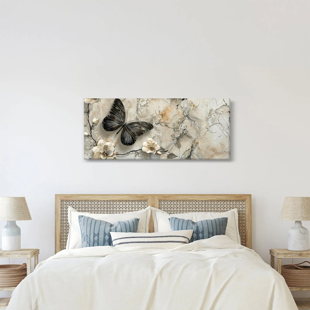 Tablou - Marmură de fundal cu fluturi (120x50 cm)