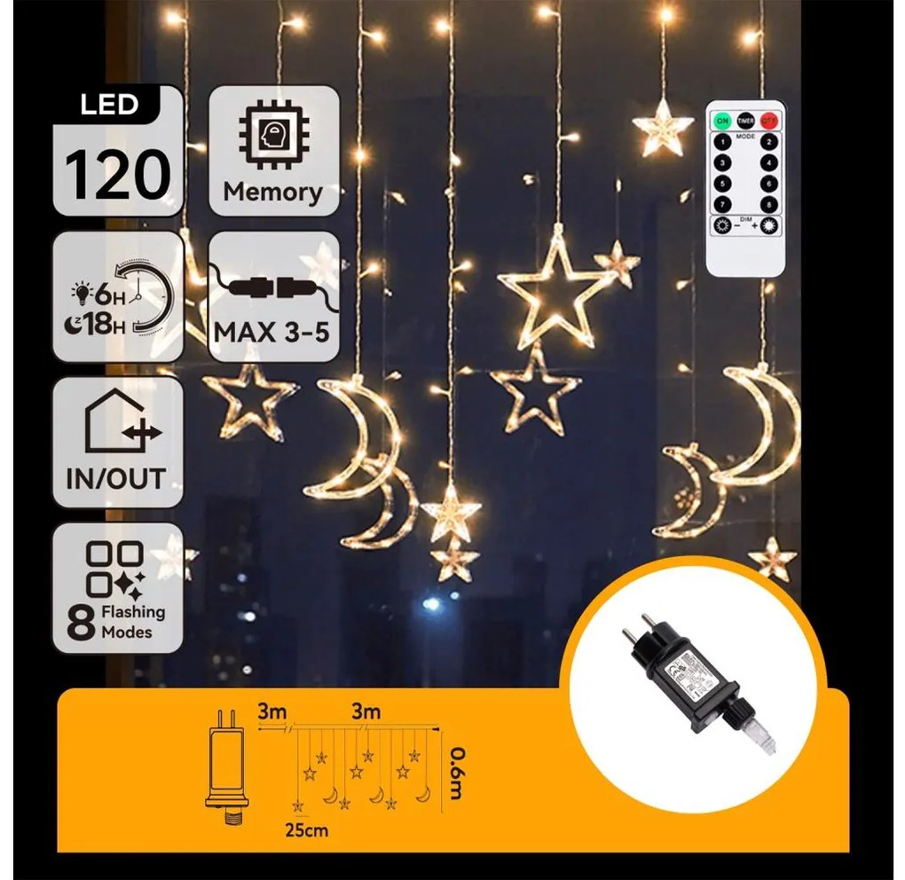 Aigostar - Ghirlandă LED de exterior pentru Crăciun, 120 LED/6W/230V, 8 funcții, 3 x 0,6 m, IP44, alb caldDO