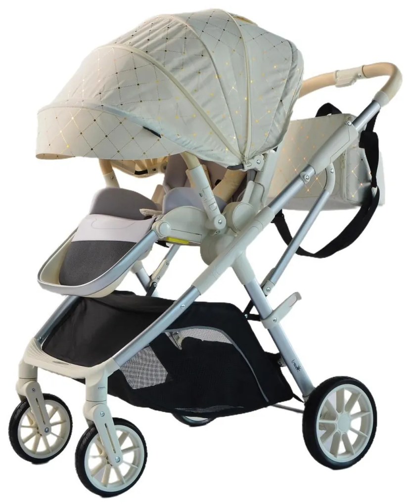 Carucior 2 in 1 pentru copii Usor si Compact - Pliabil, Sistem de absorbtie a socurilor, Scaun Reversibil - Alb - CPC-58-alb