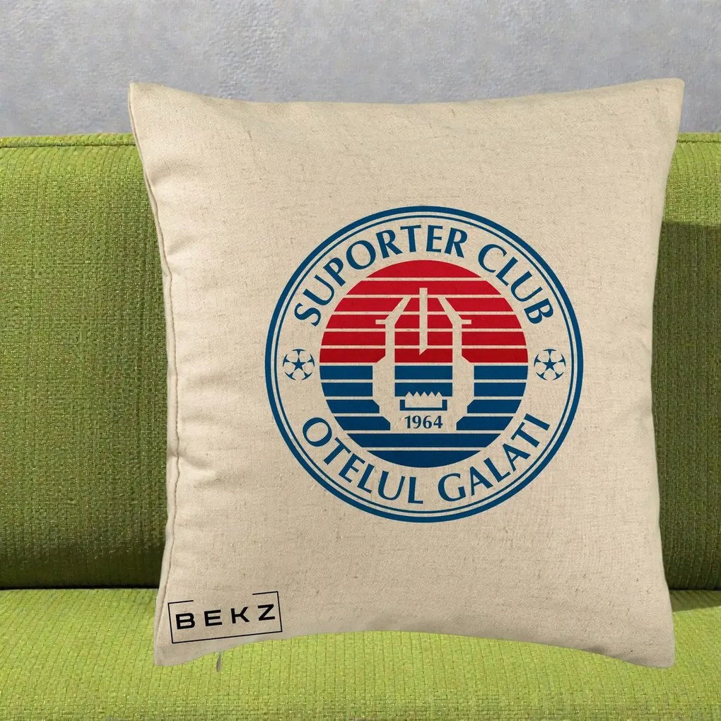 Perna Personalizata Otelul Galati Suporter Club 1964, 40x40 cm, Bej, Husa Detasabila, Perna Inclusa, BEKZ®