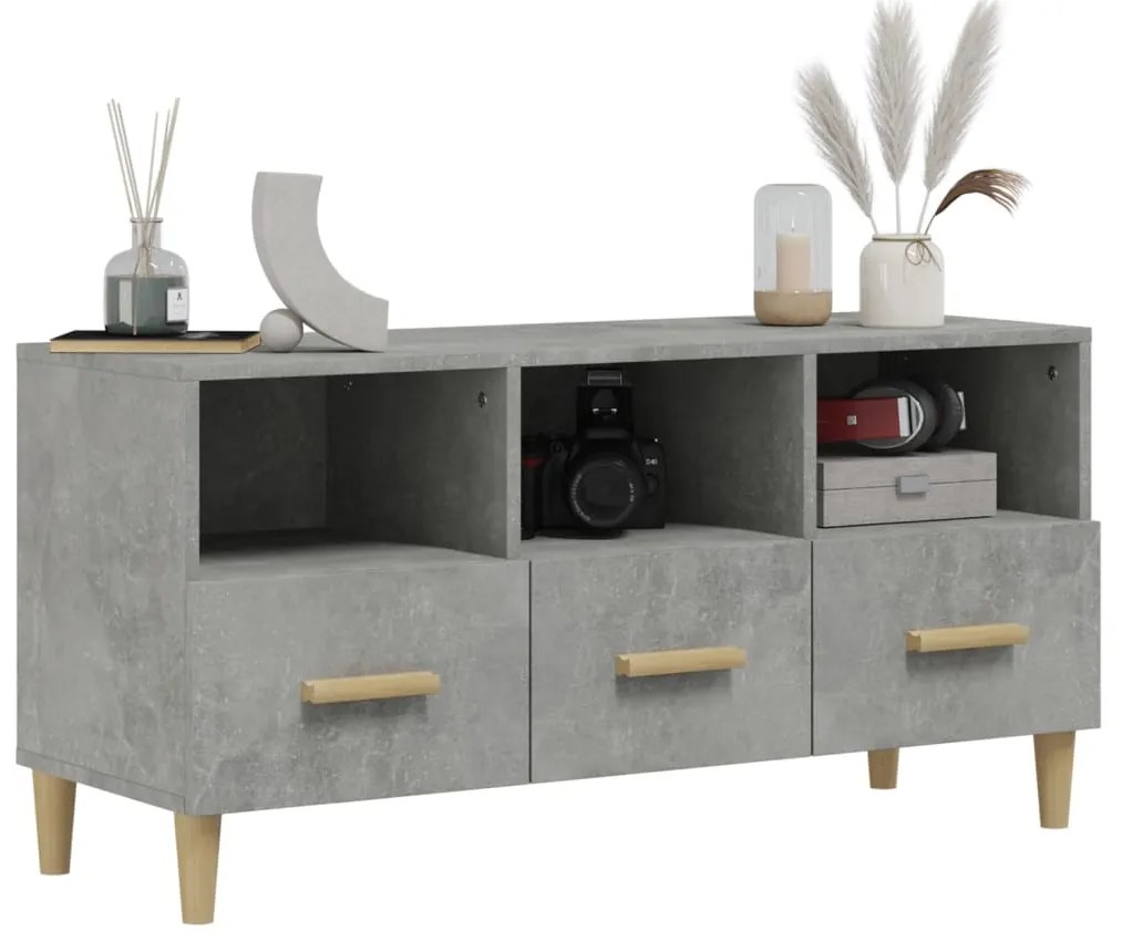 Comoda TV, gri beton, 102x36x50 cm, lemn compozit Gri beton, 1