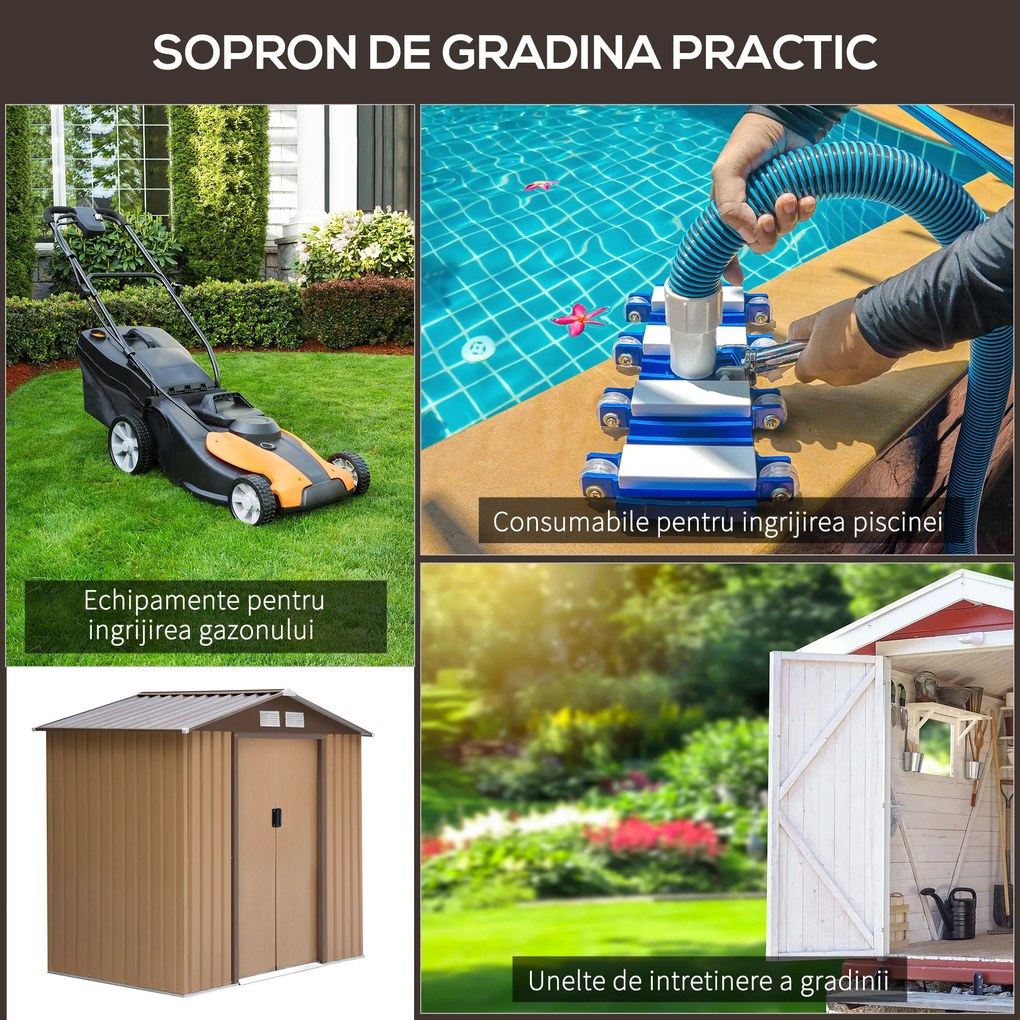 Casuta pentru Gradina, sopron pentru Unelte, magazie din Lamiera de Otel, pentru depozitare si organizare 213x127x185cm Outsunny | Aosom RO