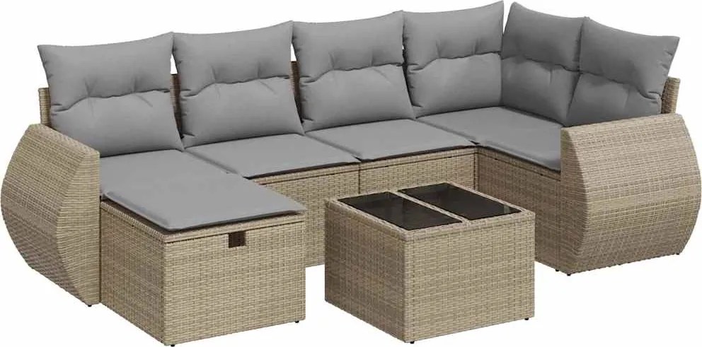 vidaXL Set canapele de grădină, 7 piese, cu perne, bej, poliratan