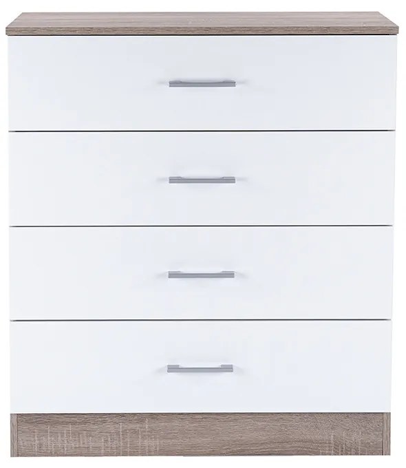 Comodă Miami cu 4 sertare 80x92 cm alb-stejar York