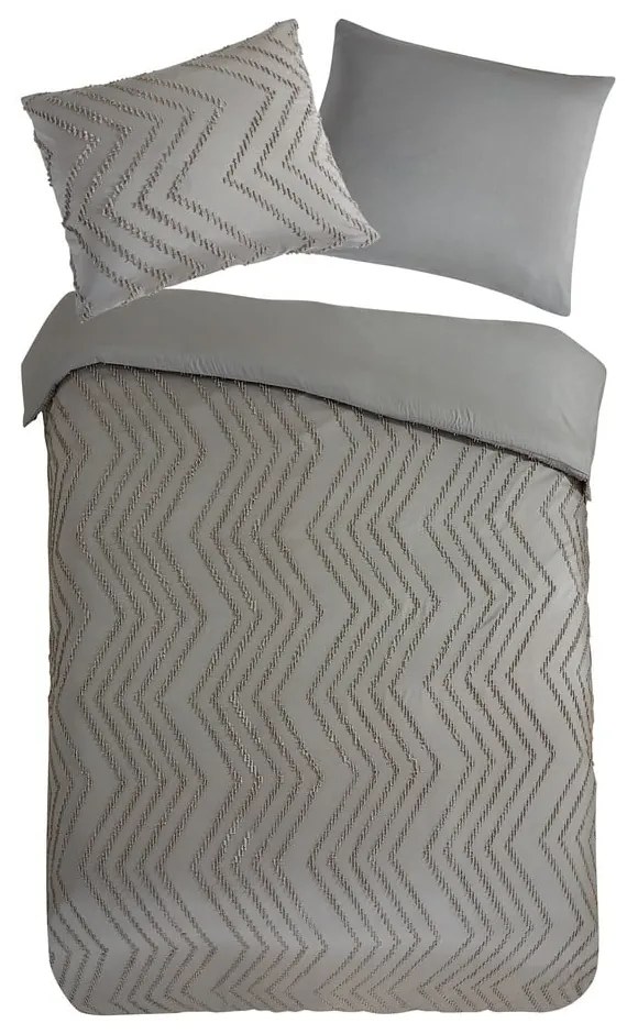 Lenjerie de pat gri/maro din microfibră pentru pat de o persoană/extinsă 140x220 cm Pure Zigzag – Good Morning