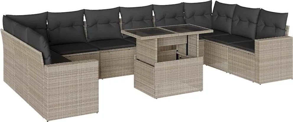 vidaXL Set canapele de grădină cu perne, 11 piese, gri, poliratan