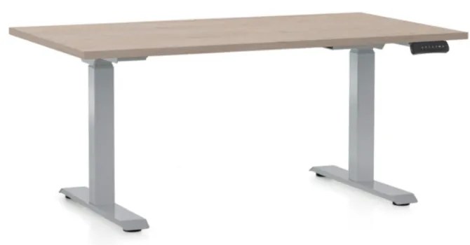 Masa inaltime reglabila OfficeTech D, 140 x 80 cm, bază gri, stejar