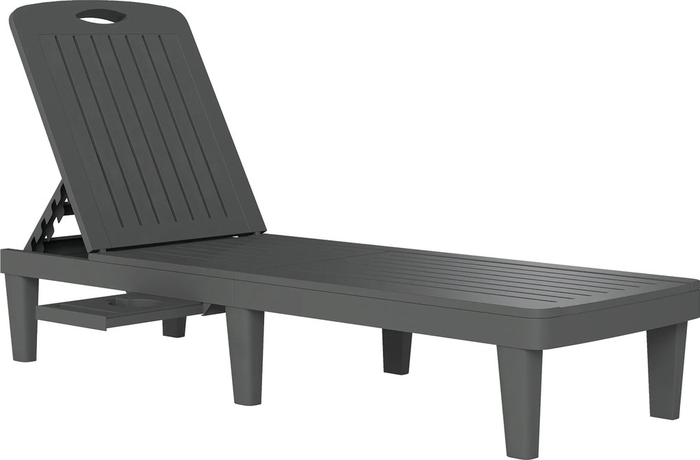 Outsunny Set de 2 șezlonguri de grădină din plastic PP cu tavă laterală, reglabile în 5 poziții, gri | Aosom Romania