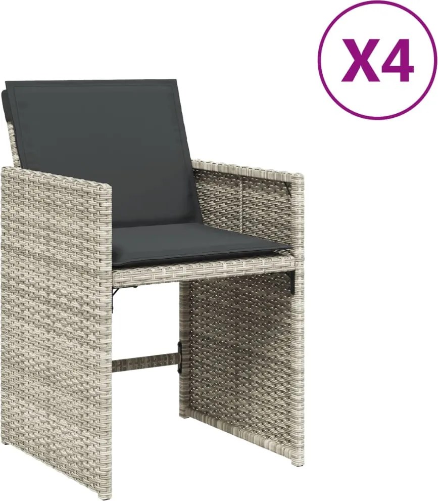 vidaXL Fotolii de grădină cu perne, 4 buc., gri deschis, poliratan