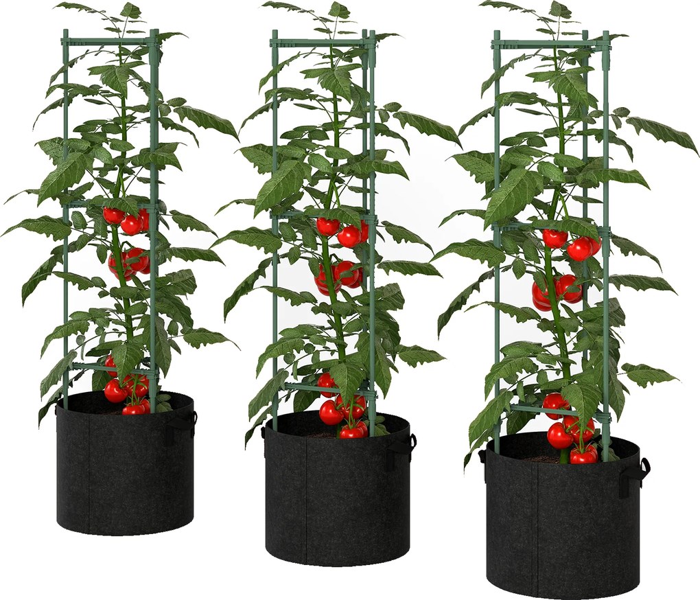 Outsunny Patură înălțată cu suport pentru cățărători saci 83,7 litri set de 3 jardiniere triunghiulare suport roșii 35 x 35 x 120 cm | Aosom Romania