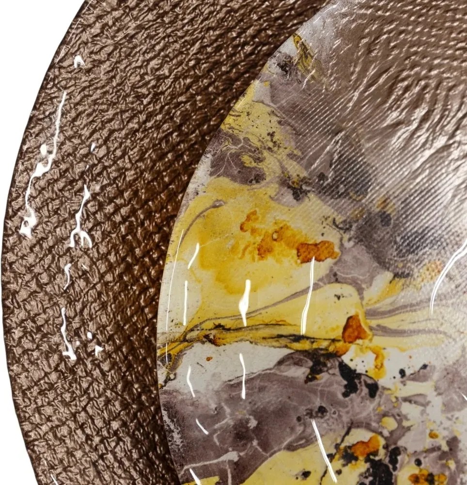 Platou decorativ din sticla Centro Galben-gri, 30cm SX-105309