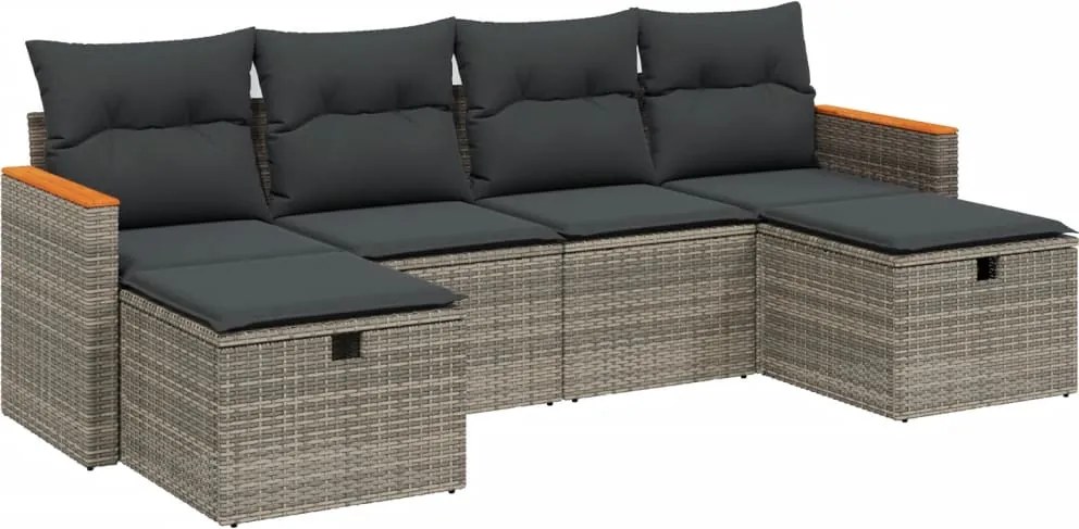 vidaXL Set mobilier grădină cu perne, 6 piese, gri, poliratan