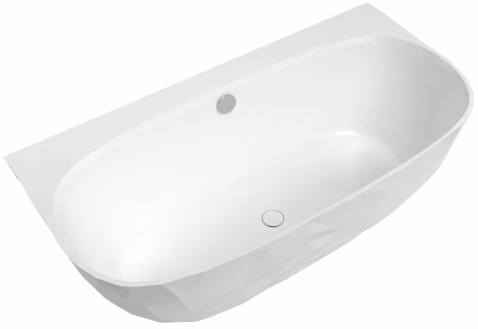 Cada freestanding compozit, 160 x 80 cm, lipita de perete, model 3D, alb lucios mat Foglia Linea