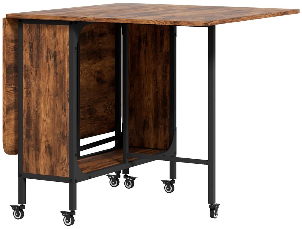 HOMCOM Masă Pliabilă pentru Bucătărie și Sufragerie cu 6 Roți și Raft, Masă de Dining Pliabilă, 80x30x74 cm, Maro Rustic | Aosom Romania