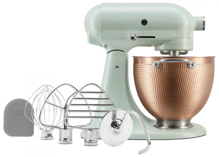 Mixer planetar KitchenAid Artisan Blossom Exclusive Design 5KSM180LEELB, 300W, 4.7L, Actionare directa, 10 viteze, Cap inclinat, Bol din cupru forjat, Verde deschis