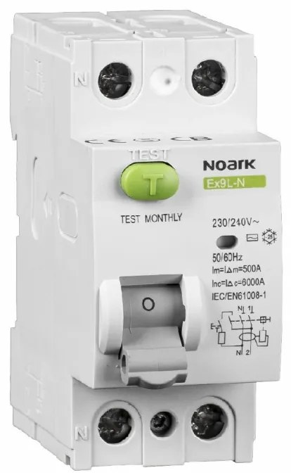 Siguranta automata cu protectie diferentiala 25A P+N, tip AC, 10mA, 6kA, Noark