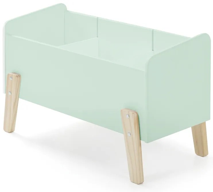 Set KIDDY în verde mentă format dintr-un Pat copii (90x200) cu noptieră, bară de siguranță și cutie de jucării.