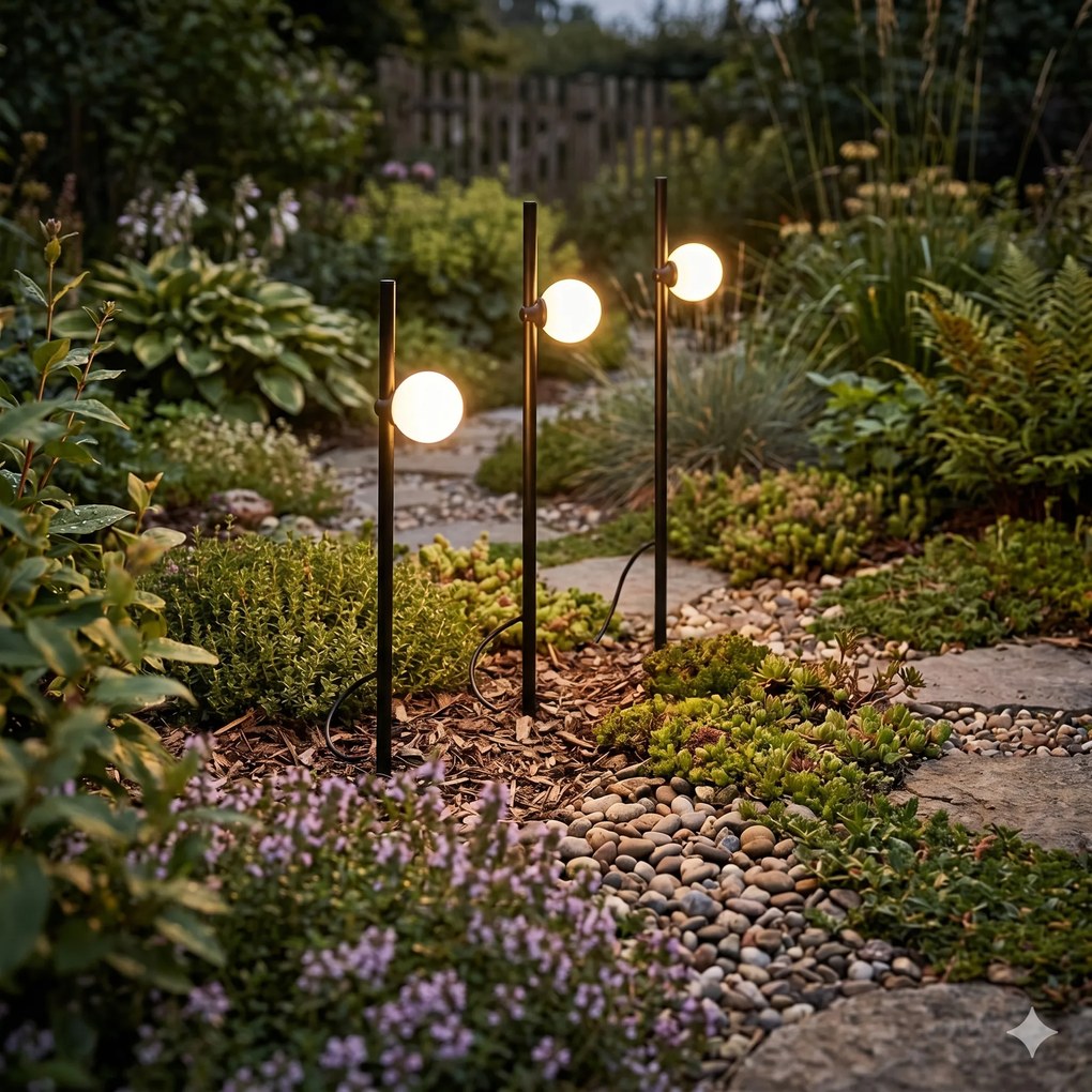 Set de 3 spoturi moderne cu țepușă pentru grădină negre, cu LED inclus IP44 - Garly Ball