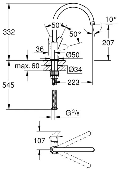 GROHE BAUEDGE 31367001 - baterie pentru chiuvetă 332 mm crom lucios