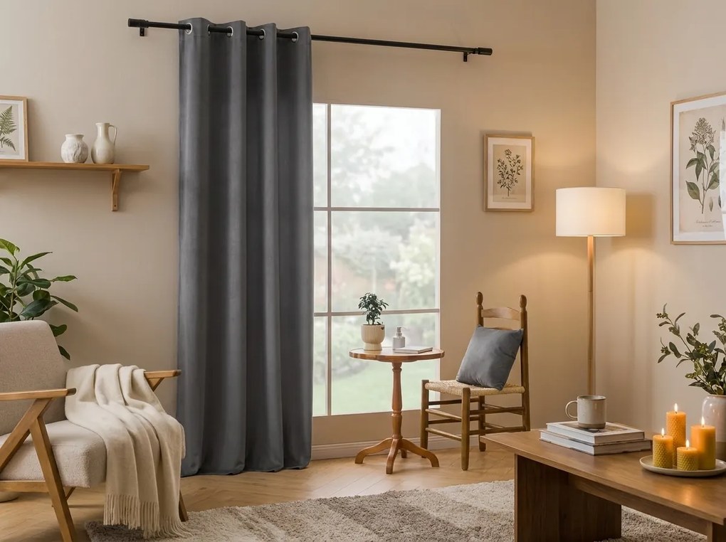 Draperie opaca DREAM VELVET 140x250 cm, gri inchis Agatat: Inele metalice