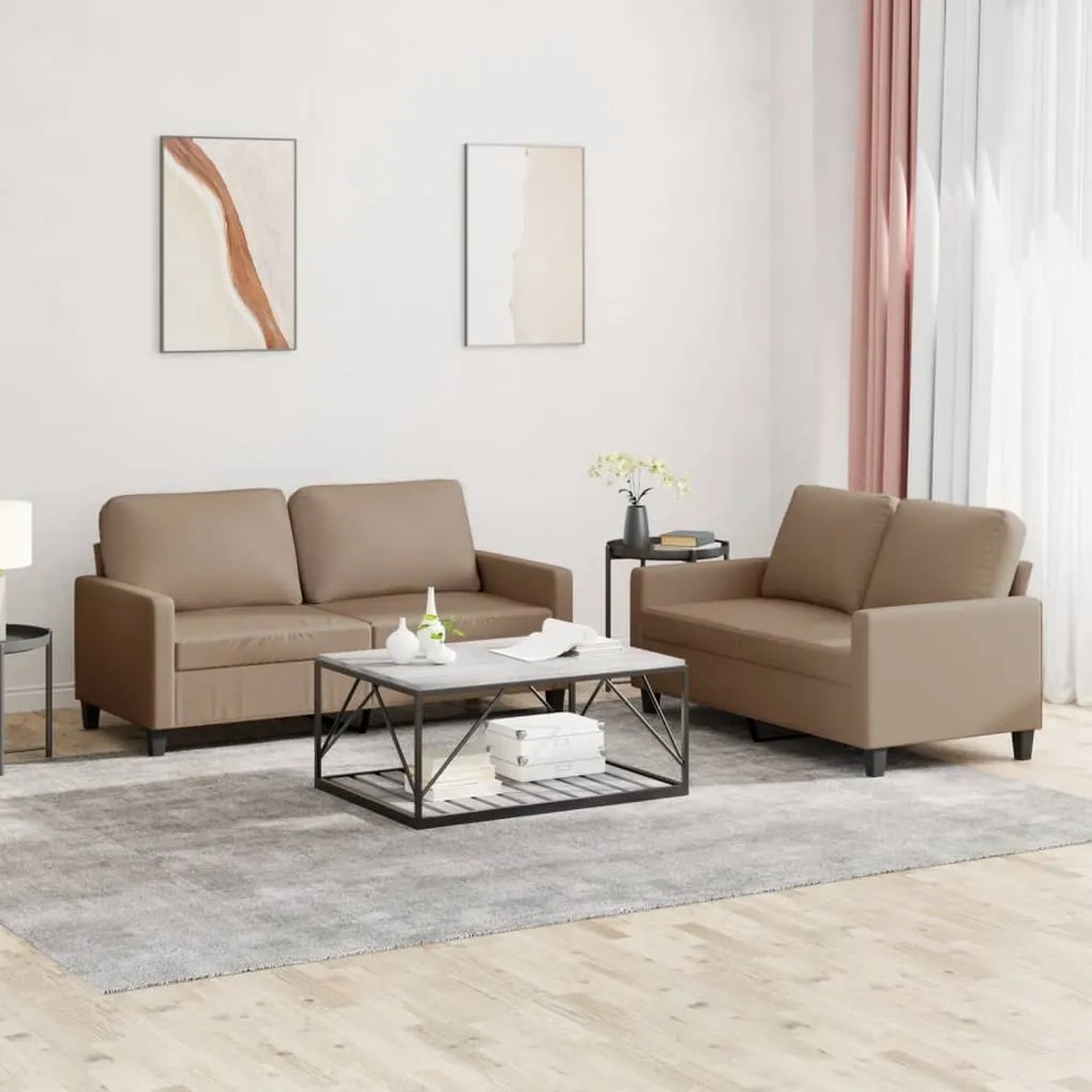 vidaXL Set de canapele cu perne, 2 piese, cappuccino, piele ecologică