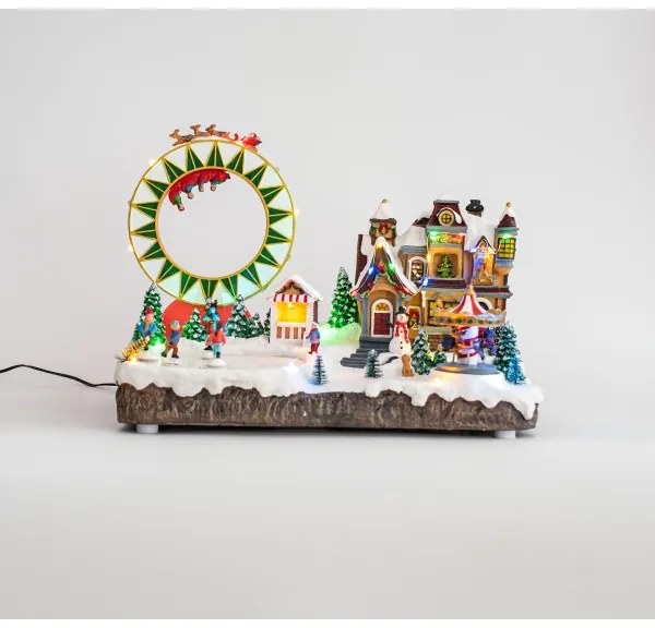 Decorațiune LED RGB animată de Crăciun cu muzică 30xLED/1,5W/230V sat înzăpezit