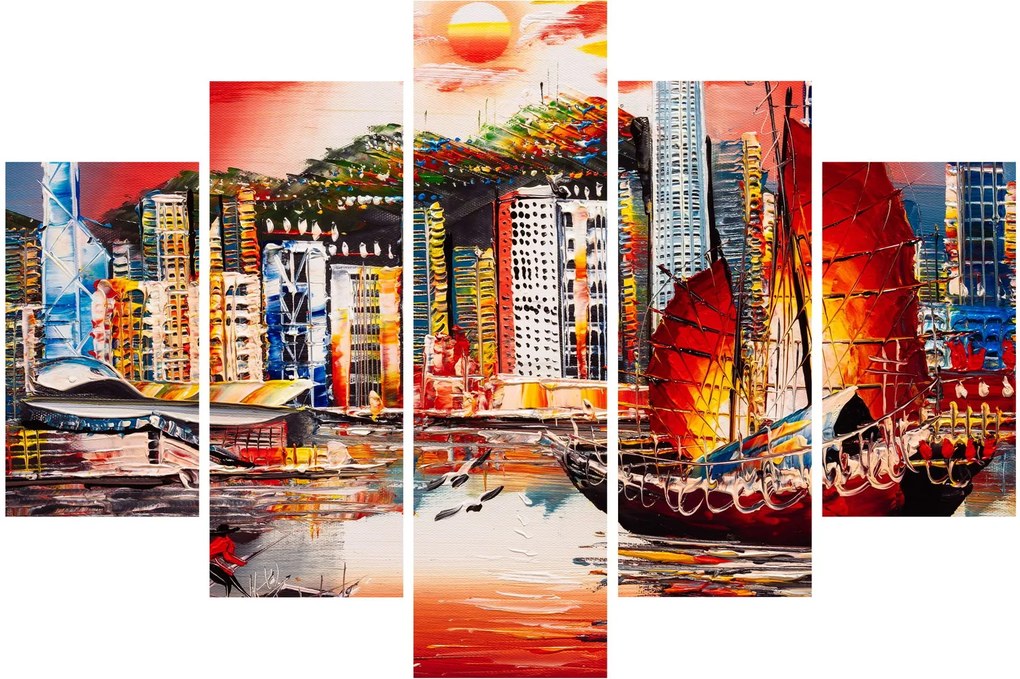 Tablou - Victoria Harbour, Hong Kong, pictură în ulei (150x105 cm)