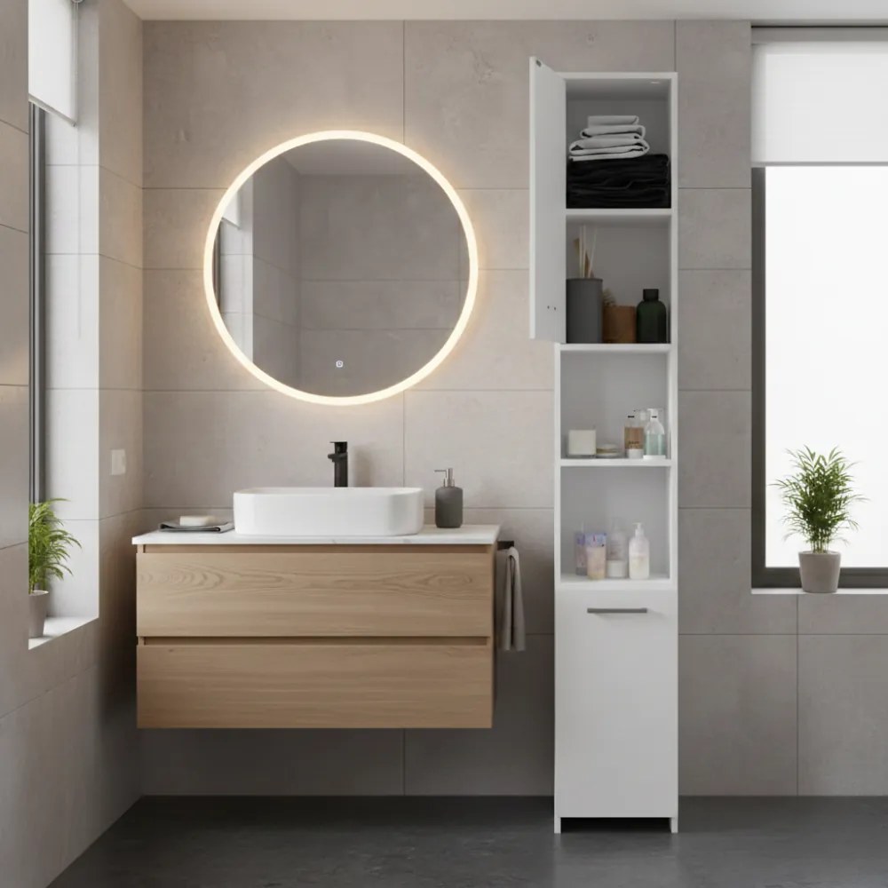 Dulap înalt de baie SILKE, 180×30×30cm, alb Casaria