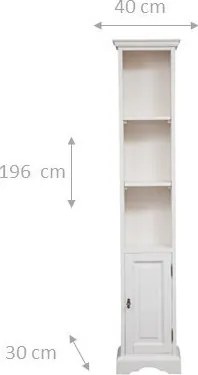 Biblioteca mica, L40 30 H196 cm, alb antichizat, lemn masiv