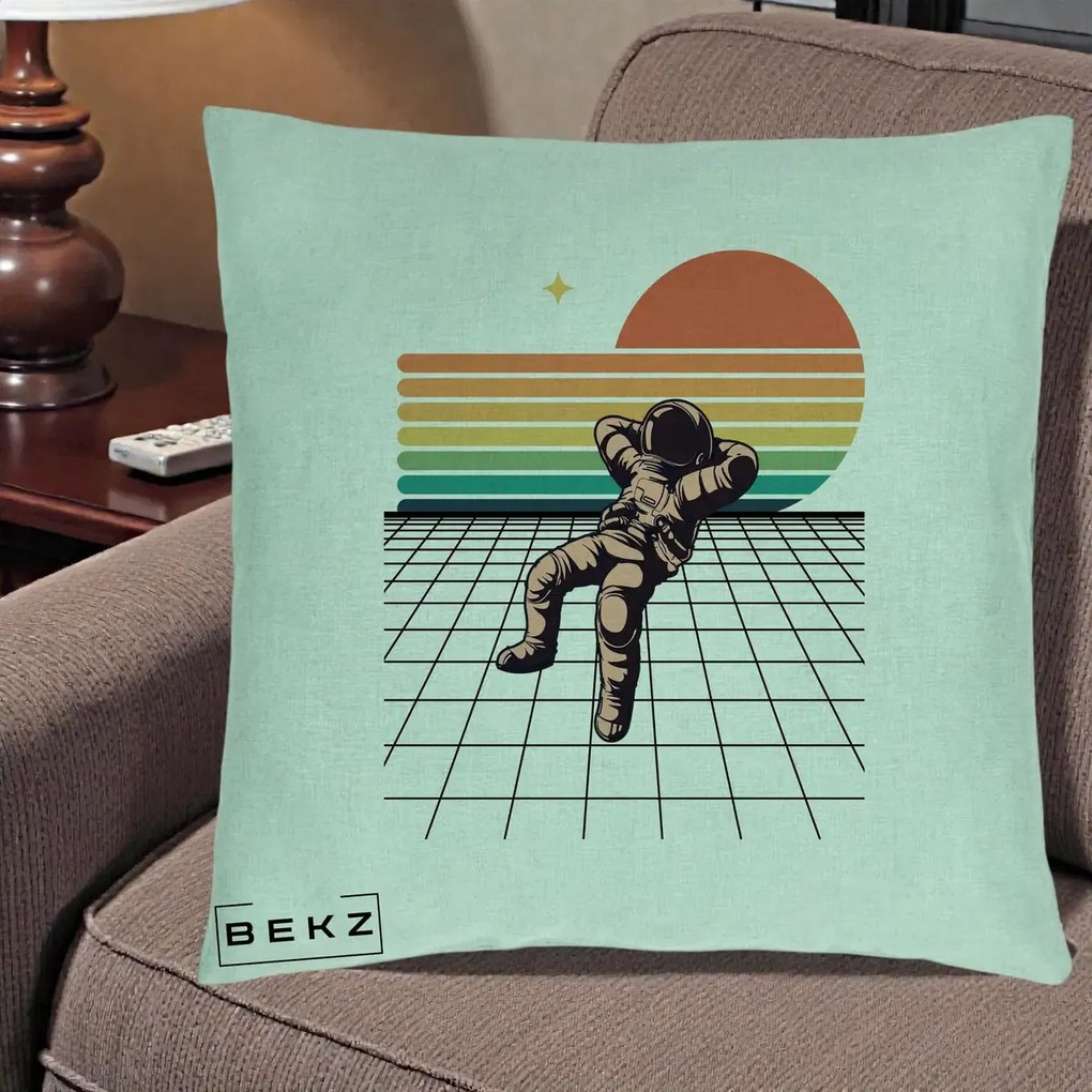 Perna Decorativa Astronaut Retro Space, 40x40 cm, Verde Menta, Husa Detasabila, Perna Inclusa, BEKZ®