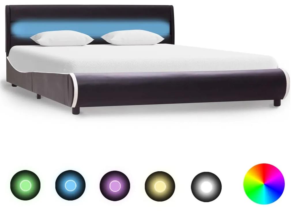 285024 vidaXL Cadru de pat cu LED, negru, 160 x 200 cm, piele ecologică