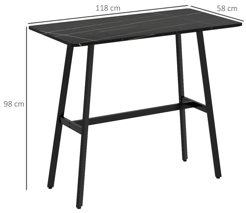 HOMCOM Masă Bar Dreptunghiulară, Cadru Metalic, pentru 4 Persoane, Blat Marmură Artificială, 118x58x98cm | Aosom Romania