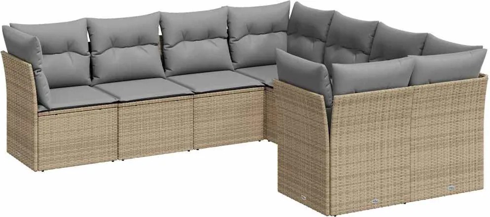 vidaXL Set canapele de grădină, 8 piese, cu perne, bej, poliratan