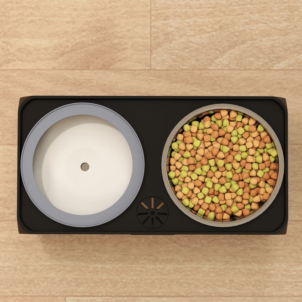 PawHut Bol înălțat pentru câini, înălțime reglabilă, bol cu apă, 2 boluri din oțel inoxidabil pentru câini mici și mari, Negru | Aosom Romania