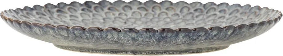 Set 4 farfurii din ceramică, gri, margine ondulată și model marin în relief, glazură reactivă, 3 x 26,5 cm, „Katrina”