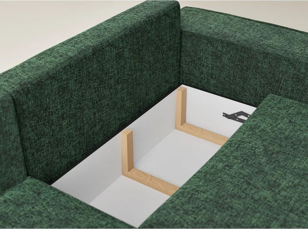 Colțar verde închis extensibil/cu spațiu de depozitare cu tapițerie din chenille (cu colț pe partea stângă/în formă de ”L”) Tonga – Maison de Rêve