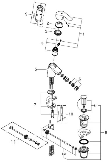 Baterie bideu GROHE EuroSmart S, crom lucios, cod 32929002