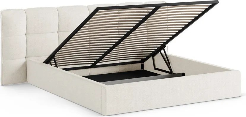 Pat matrimonial fildeș tapițat cu spațiu de depozitare cu somieră 160x200 cm Eric – Micadoni