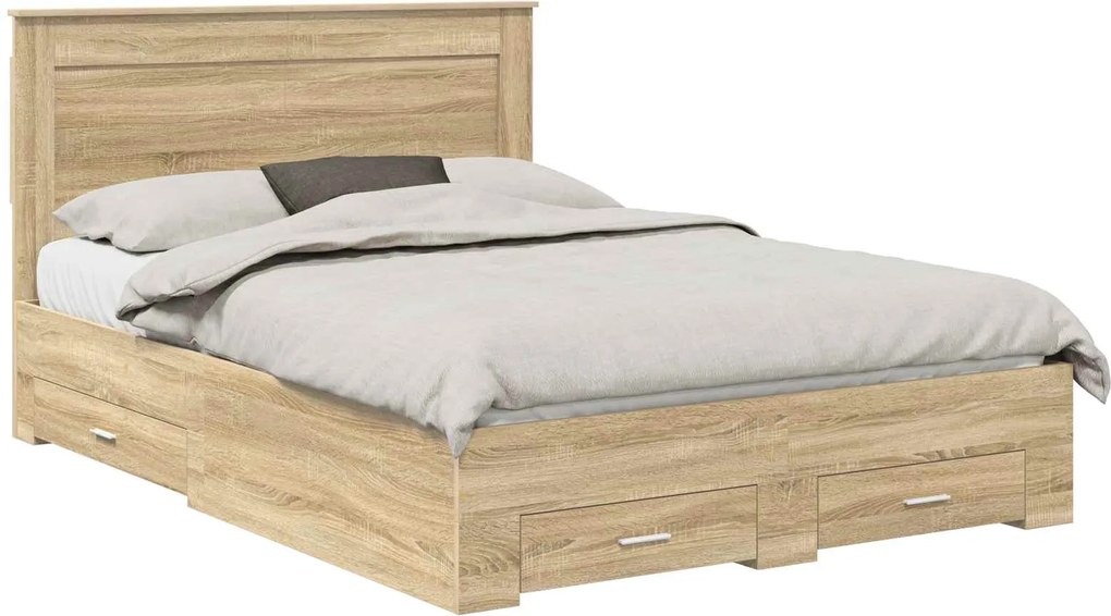 vidaXL Cadru de pat cu sertar cu headboard cu depozitare Lemn compozit