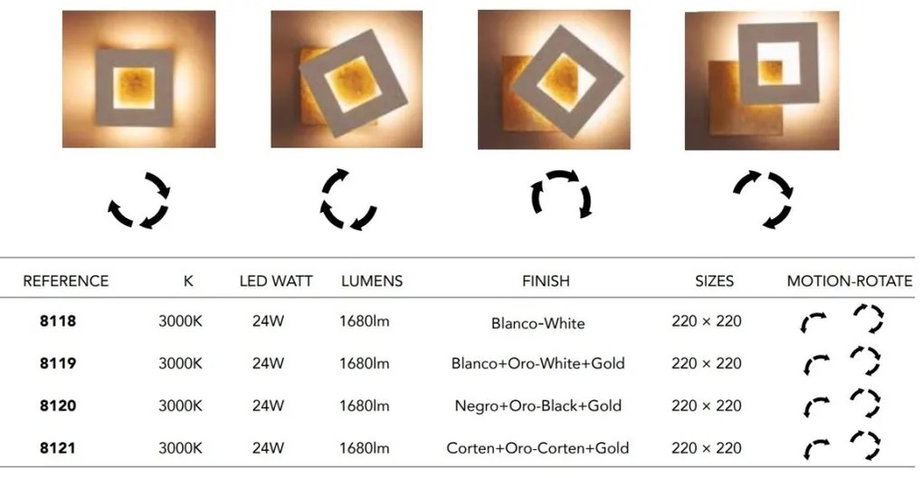 Aplica de perete LED design ambiental DALIA 22x22cm, negru/ auriu
