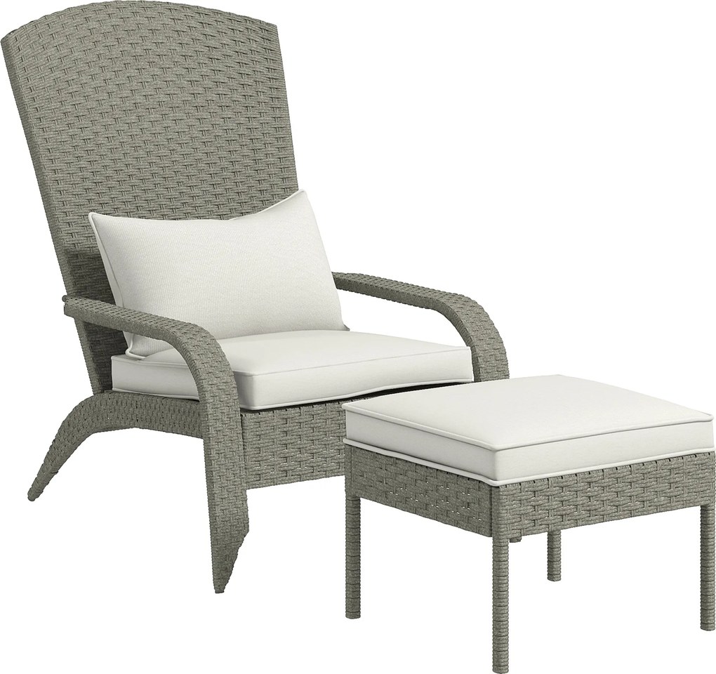 Outsunny Scaun Adirondack cu taburet din rachita pentru terasa, Scaun de exterior pentru semineu cu perne, spatar inalt | Aosom Romania